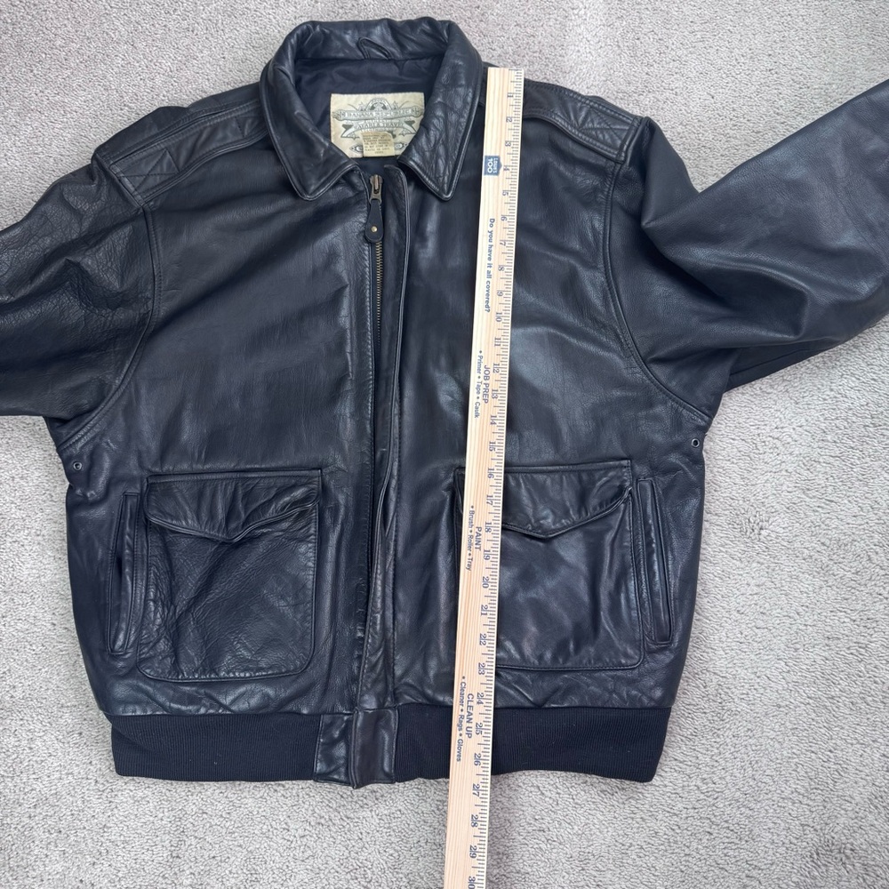 Vintage BANANA REPUBLIC SAFARI & TRAVEL Thick Leather Bomber Jacket Black Sz 44 - Picture 7 of 13